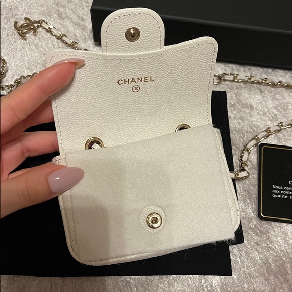 Authentic Chanel 2020 white caviar quilted classic mini chain belt bag - Picture 8 of 14